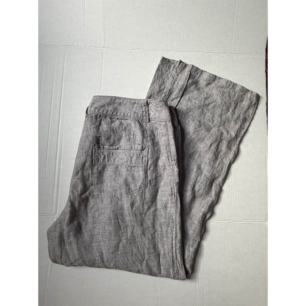 Christopher & Banks Women’s 14 Gray 100% Linen Pants Wide Leg Patch Pocket